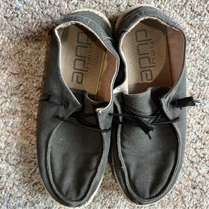 Hey Dude Wendy Loafer Women 9 Chambray Off Black Canvas Slip On Comfort Shoe